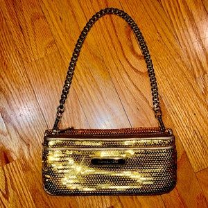 Michael Kors gold sequin shoulder bag chain wallet clutch new